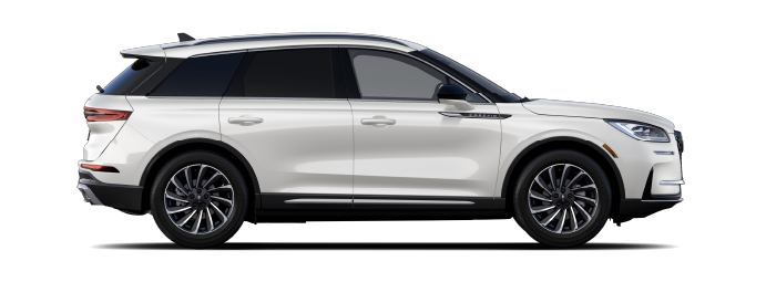 The passenger side of a Lincoln Corsair® SUV is shown in Pristine White. | Lincoln of Troy in Troy MI
