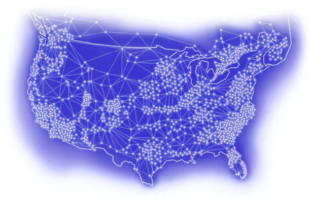 A map of North and Central America displays major cities.
